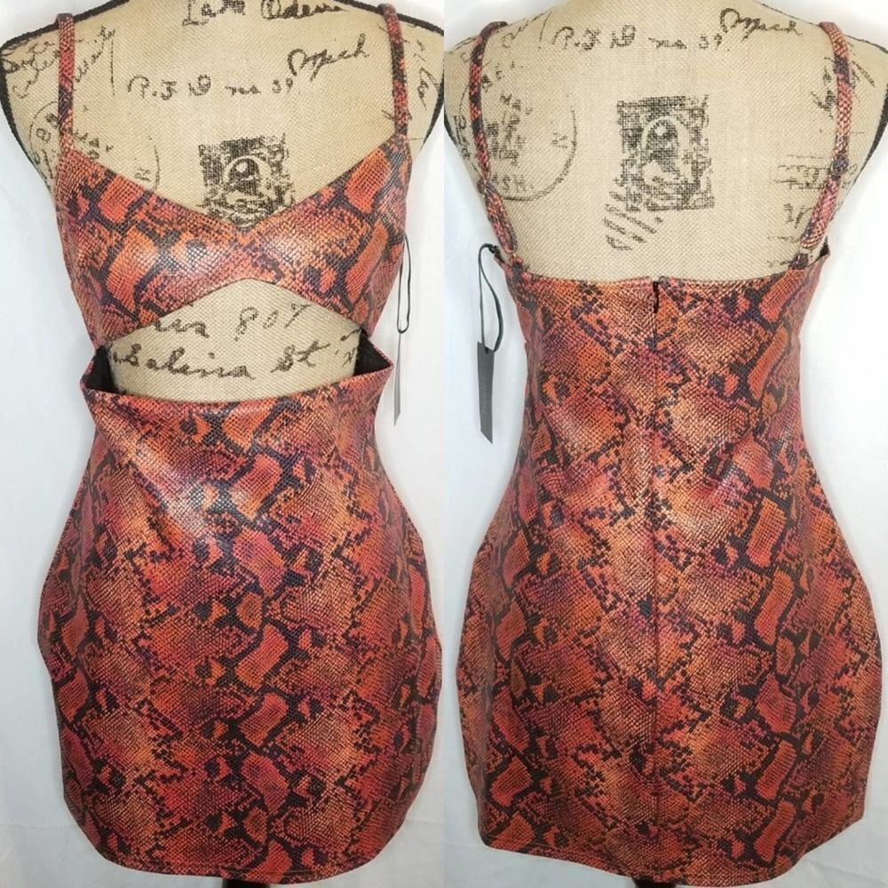 h:ours Hot Orange Snakeskin Kailani Faux Suede Mini Dress US XL